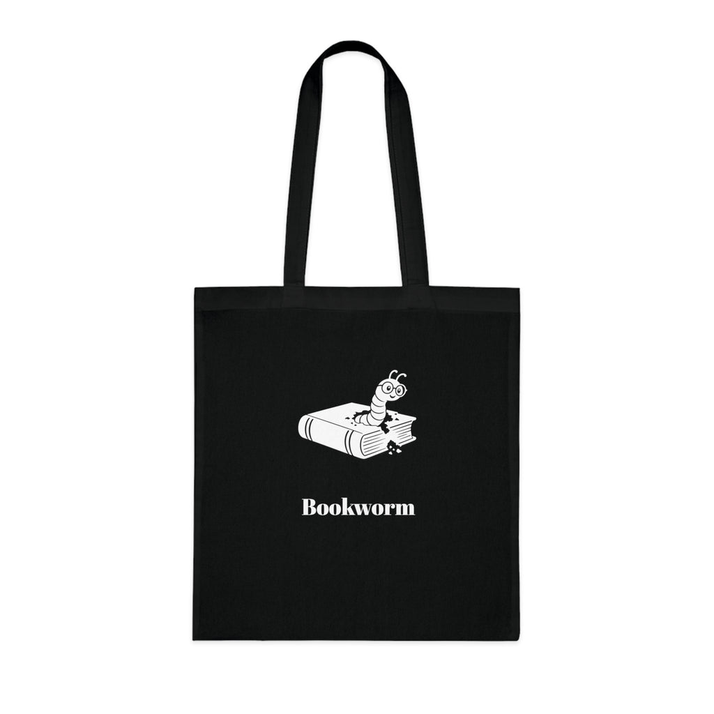 Bookworm Cotton Tote Bag — Black Reusable Grocery & Everyday Tote with Bookworm Graphic