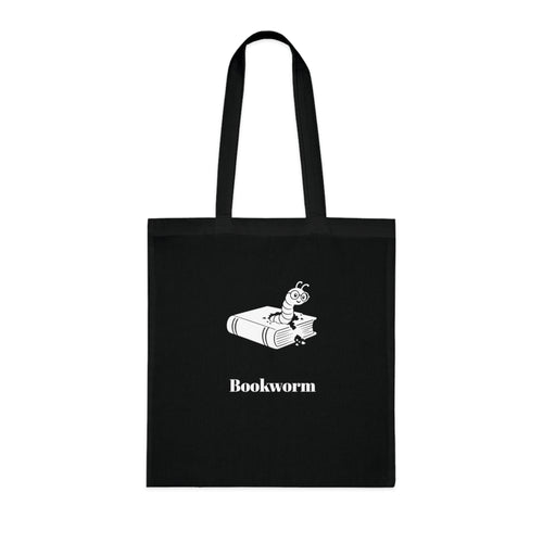 Bookworm Cotton Tote Bag — Black Reusable Grocery & Everyday Tote with Bookworm Graphic
