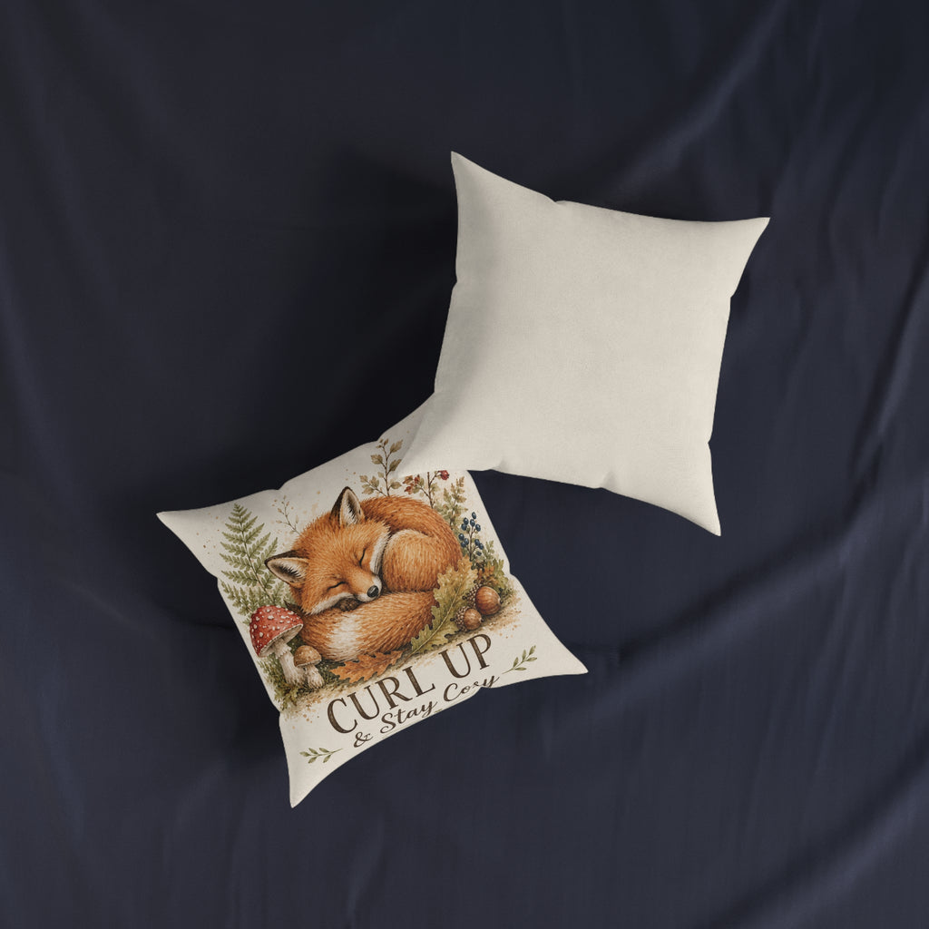 Square Cushion – Curl Up & Stay Cosy Fox | Woodland Animal Cushion