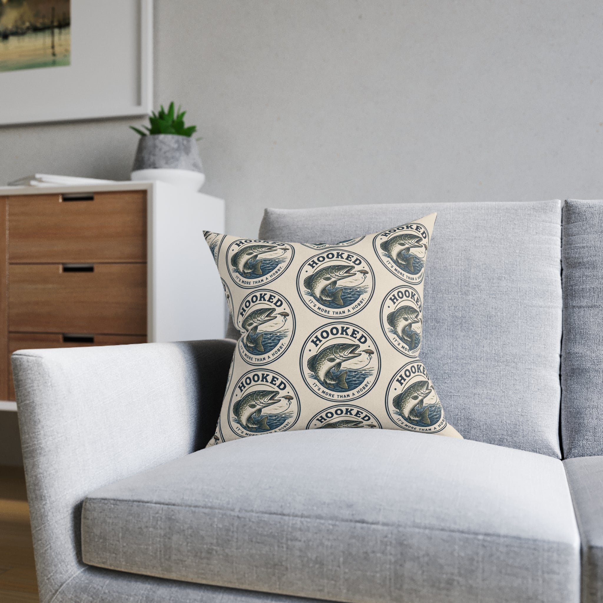 Square Cushion – Hooked – More Than a Hobby | Fishing Lover Cushion