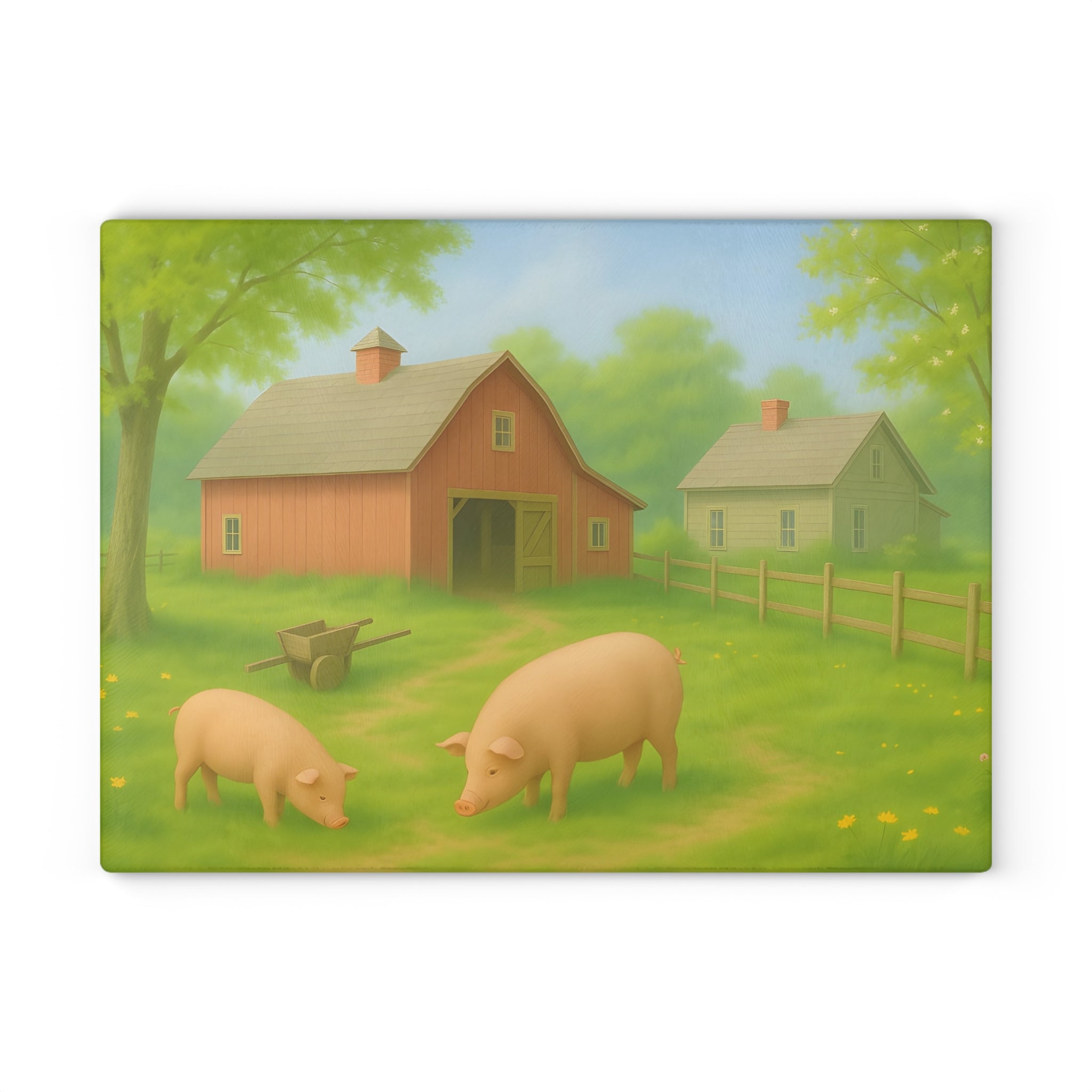 Glass Cutting Board - Rustic Farm Design