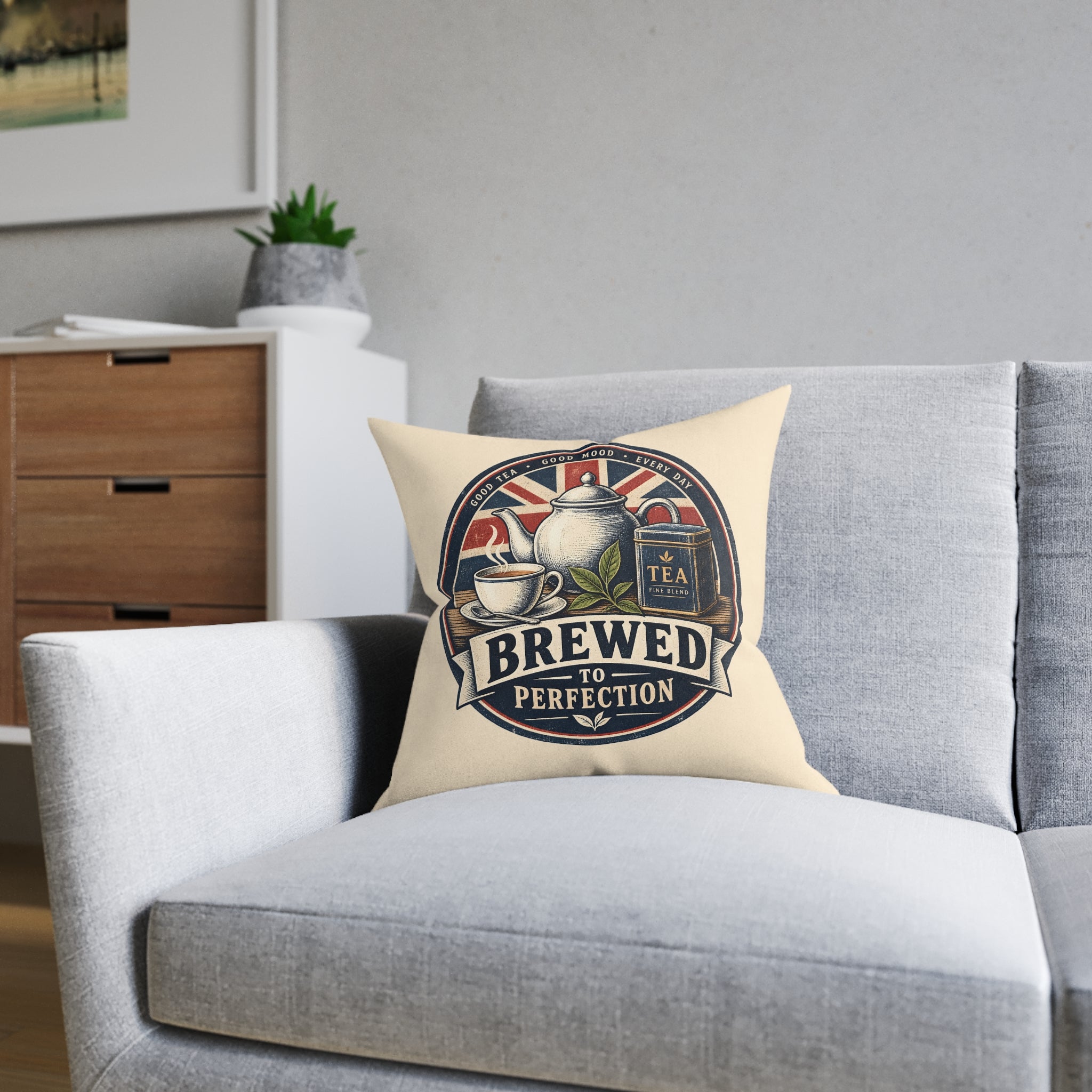 Square Cushion – Brewed to Perfection | Tea Cushion