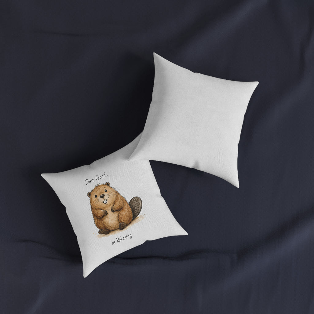 Square Cushion – Dam Good at Relaxing! | Funny Beaver Cushion | Animal Lover Gift