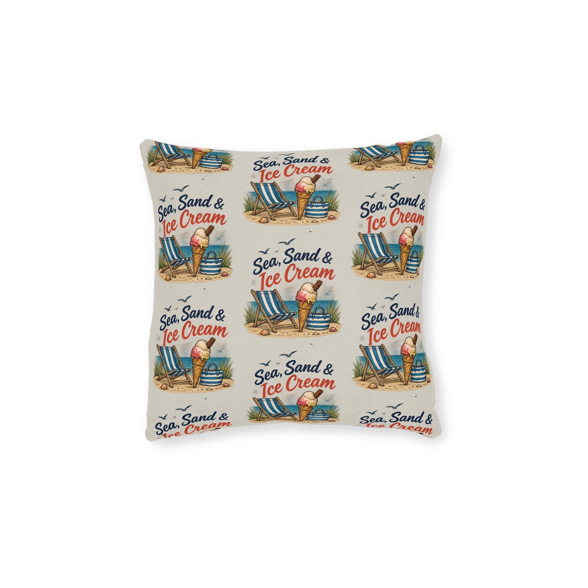 Square Cushion – Sea, Sand & Ice Cream | Coastal Summer Cushion