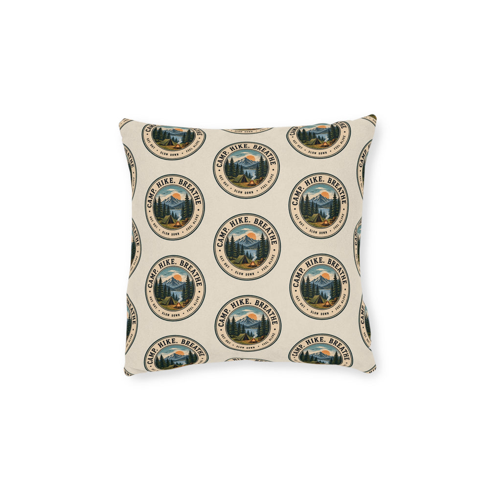 Square Cushion – Camp. Hike. Breathe. | Outdoor Pattern Cushion