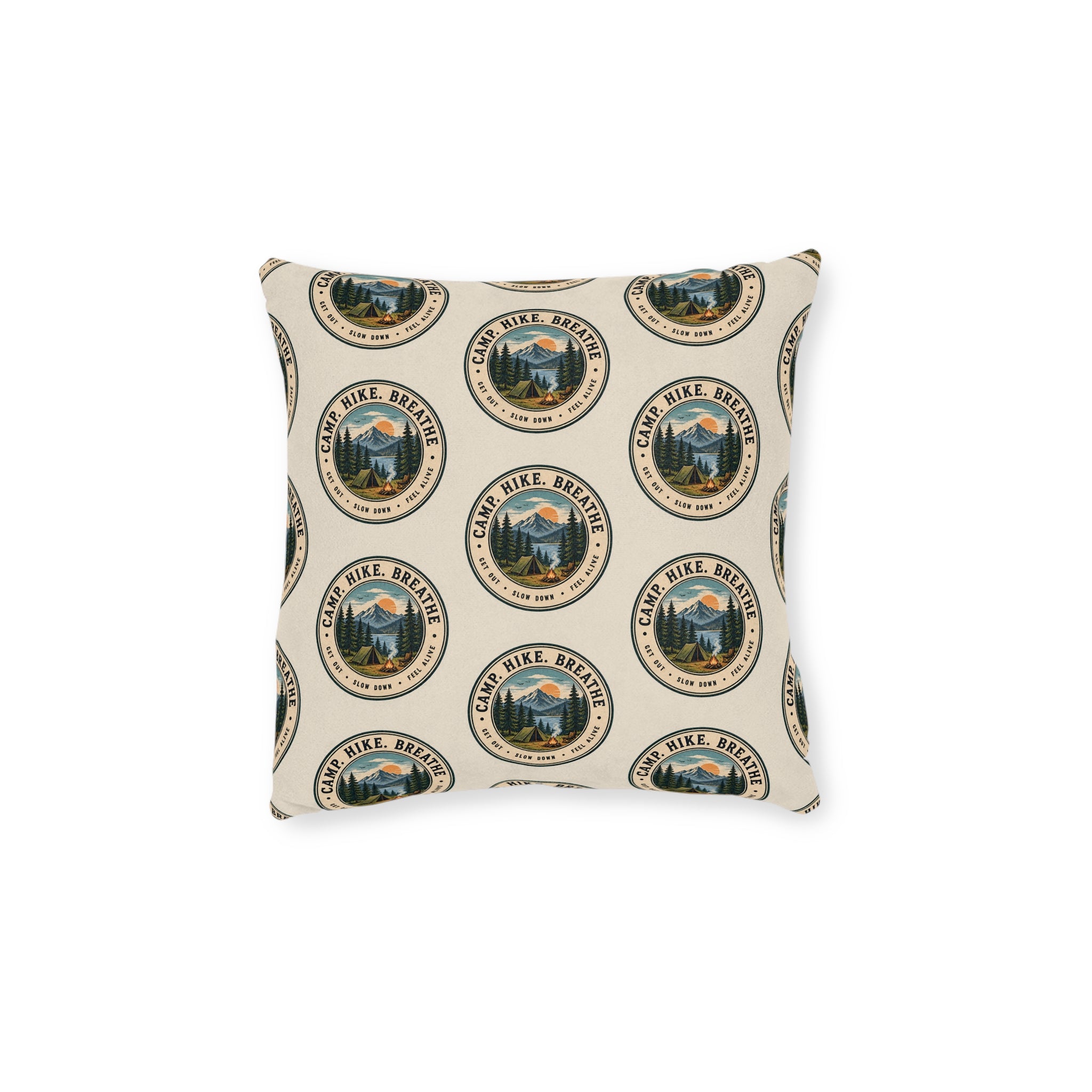 Square Cushion – Camp. Hike. Breathe. | Outdoor Pattern Cushion