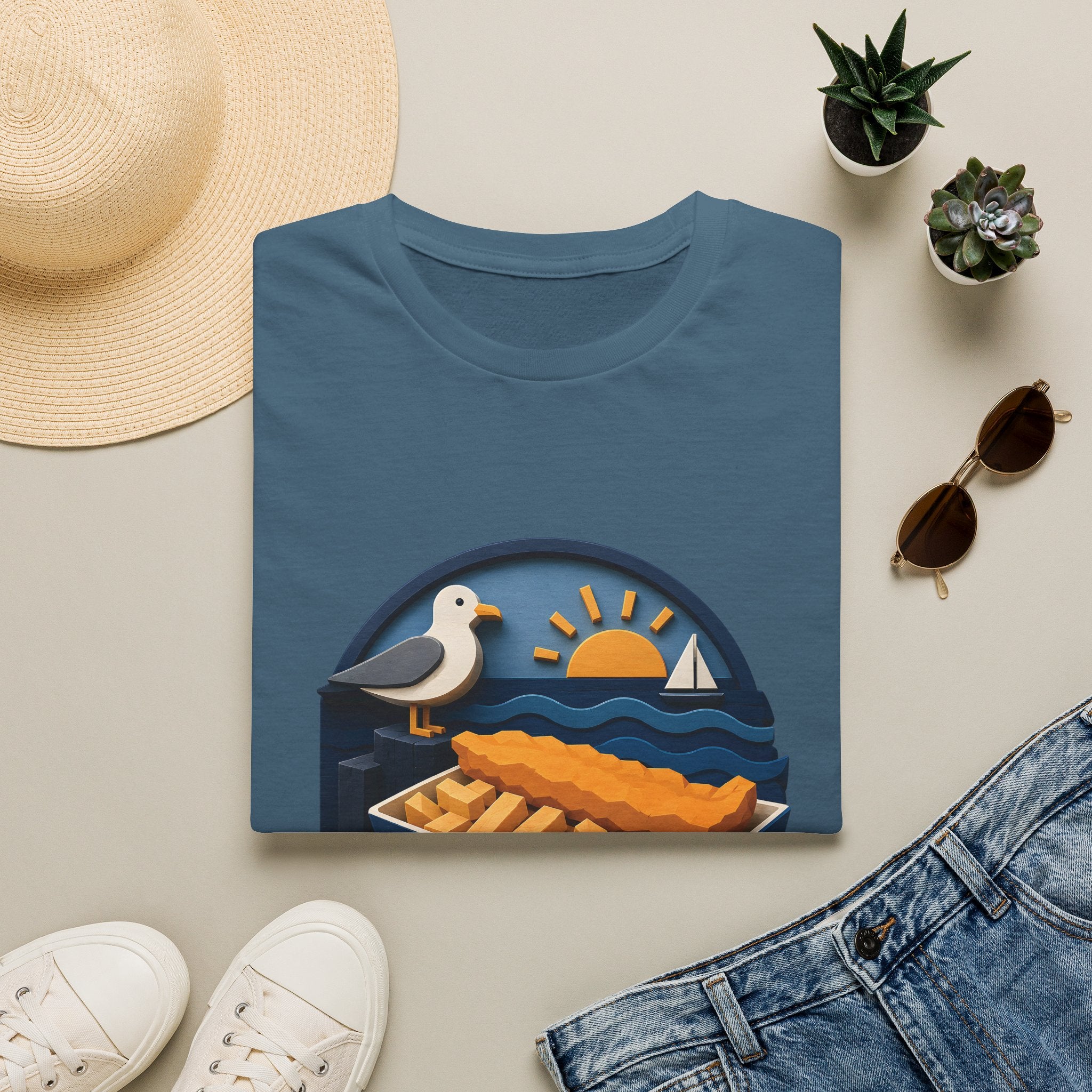 Unisex T-Shirt – Fish & Chips By The Sea | British Seaside T-Shirt