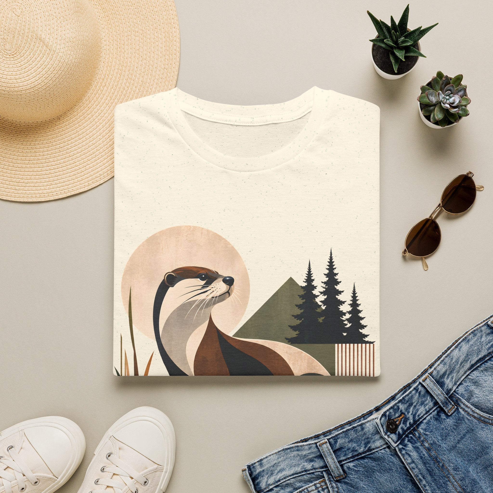 Unisex T-Shirt – Otter Geometric Design | Wildlife & Nature T-Shirt