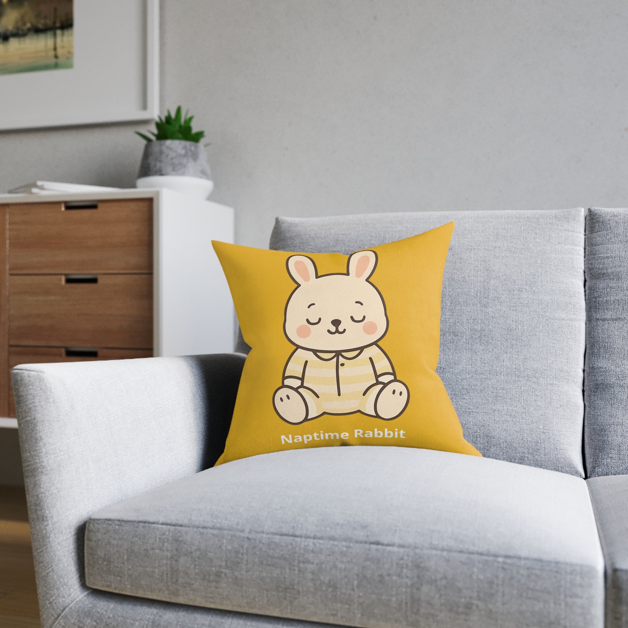 Square Cushion – Naptime Rabbit | The Woodland Dreamers