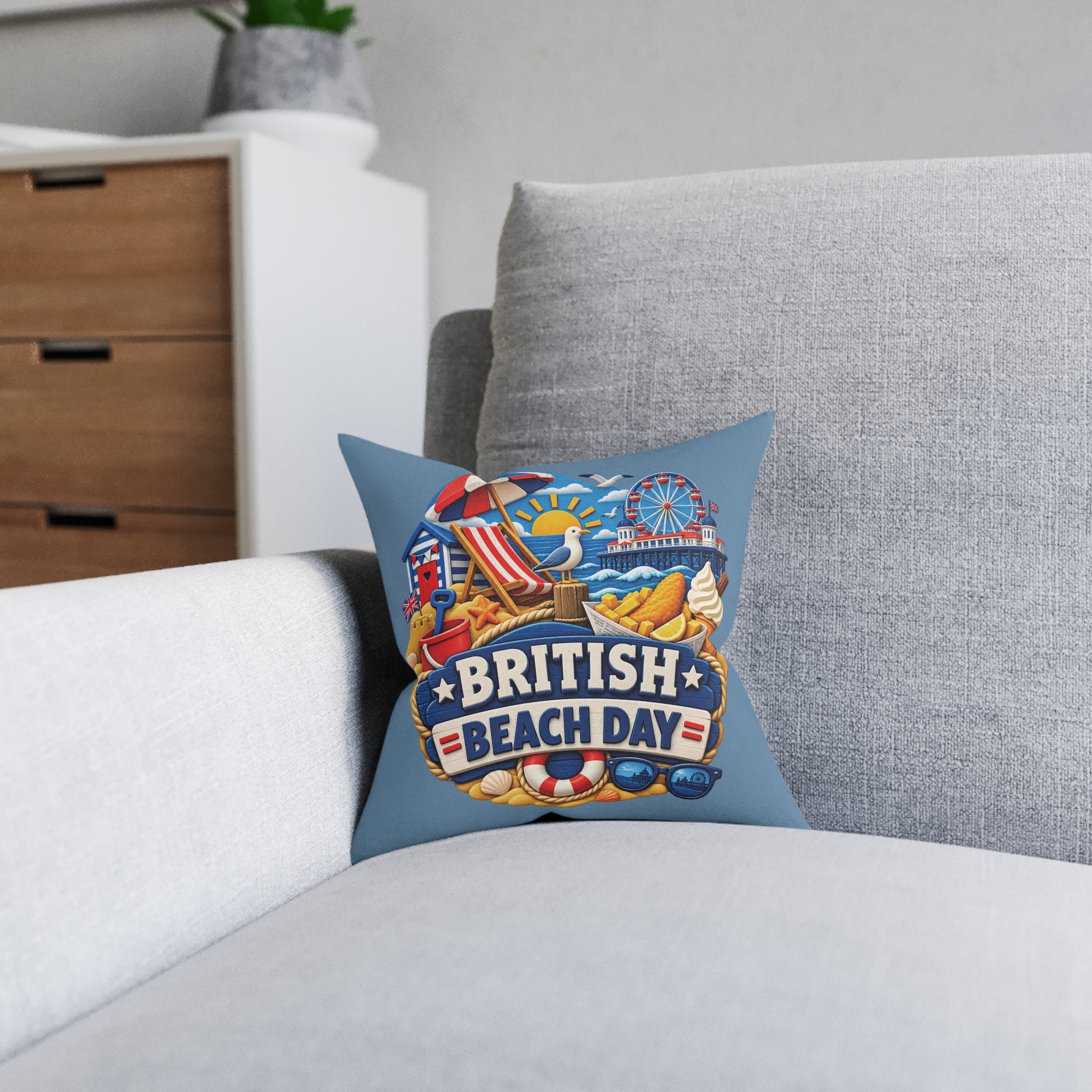 Square Cushion - British Beach Day