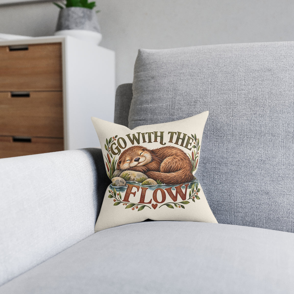 Square Cushion - Go with the Flow - Otter