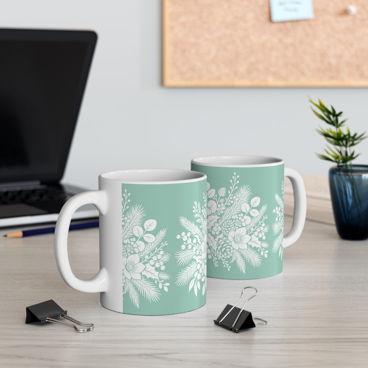Ceramic Mug - Winter Mug - Light Teal