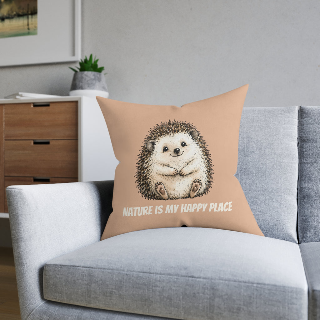 Square Cushion – Nature Is My Happy Place | Hedgehog Cushion