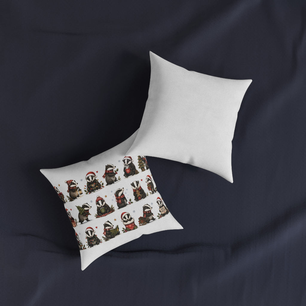 Square Cushion - Christmas Woodland Badger