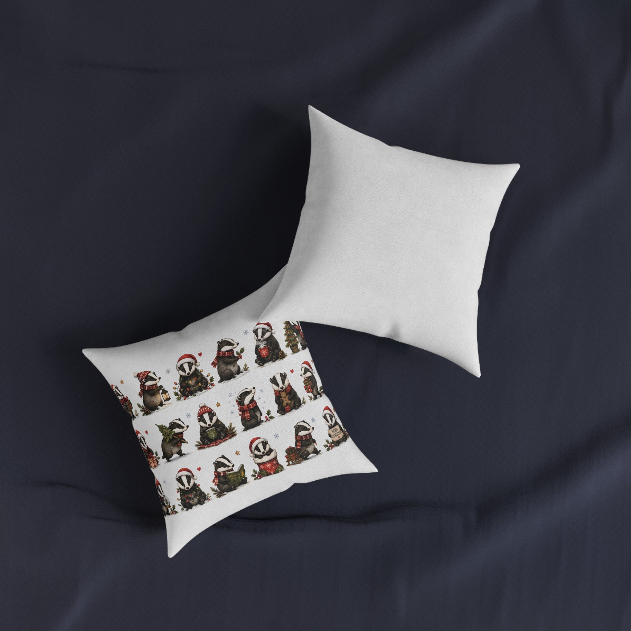 Square Cushion - Christmas Woodland Badger