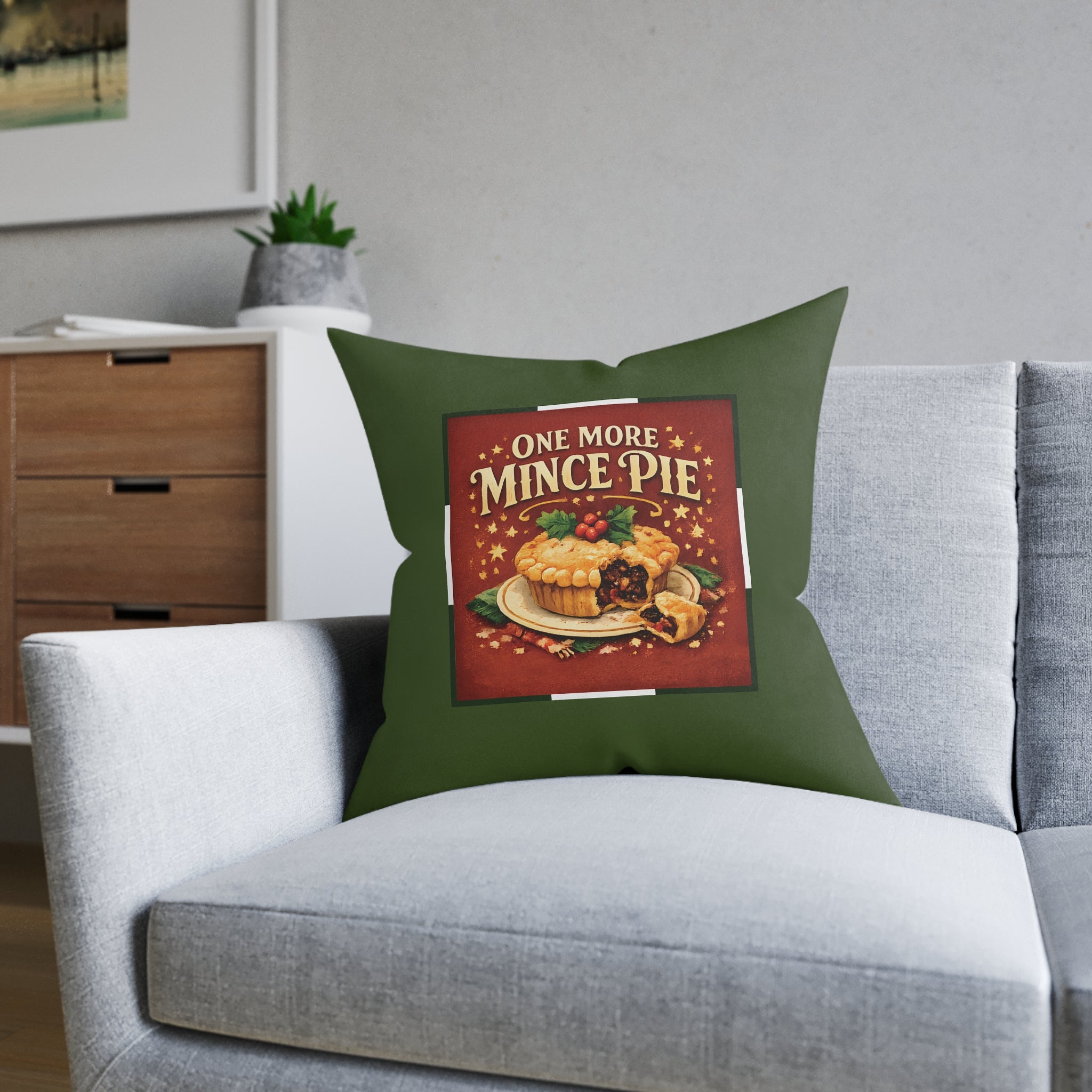 Christmas Square Cushion – One More Mince Pie | Funny Christmas Cushion