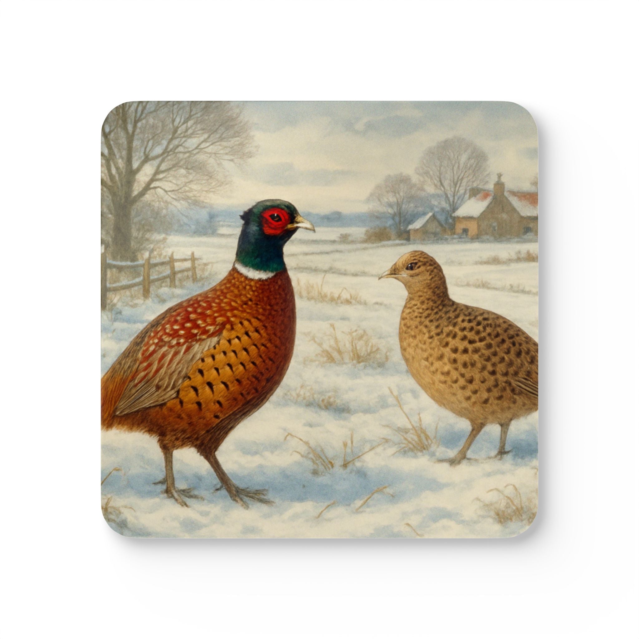Coaster Set with Pheasant Design