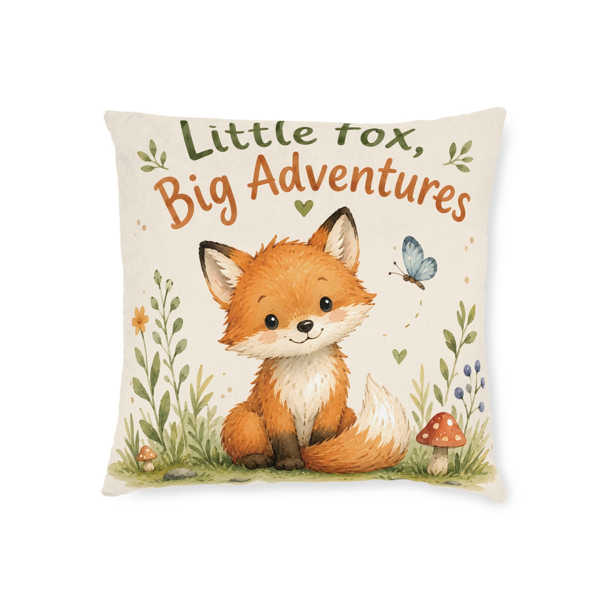 Square Cushion – Little Fox, Big Adventures | Woodland Nursery Cushion