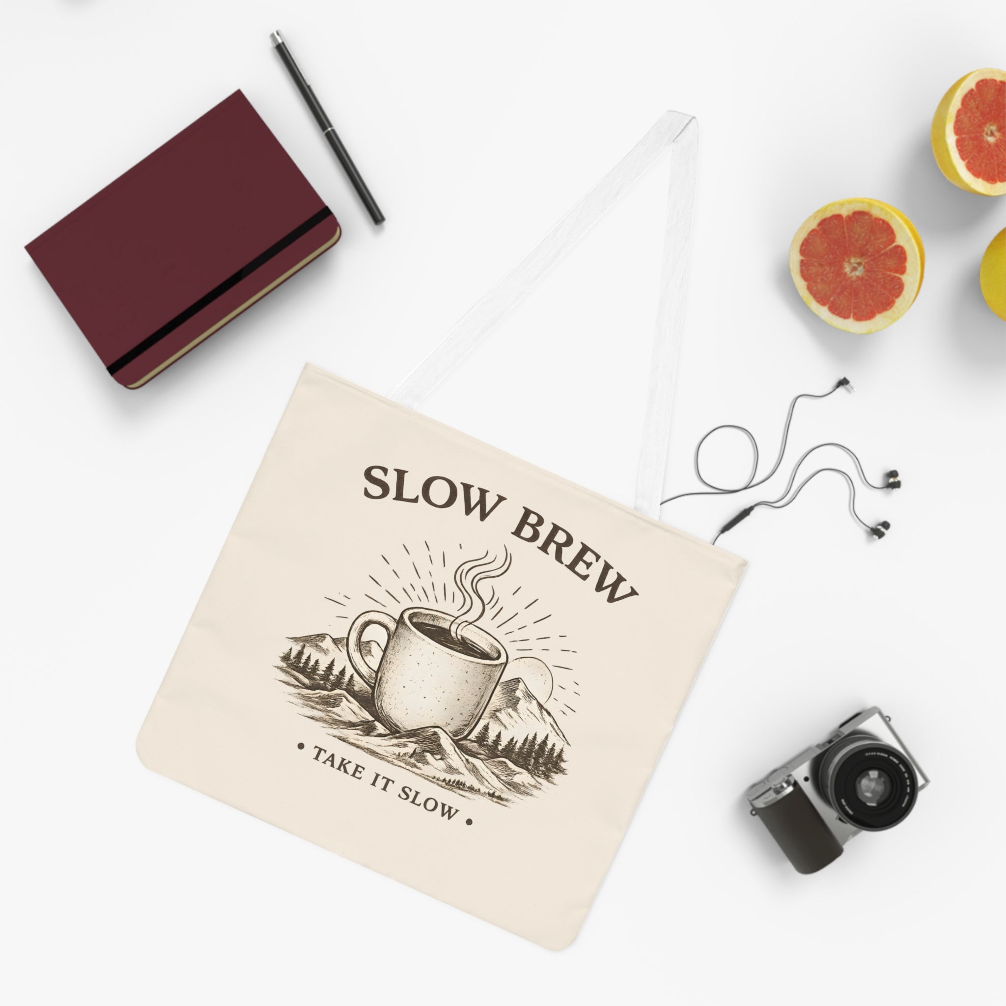 Large Beach Tote Bag – Slow Brew. Take it Slow.