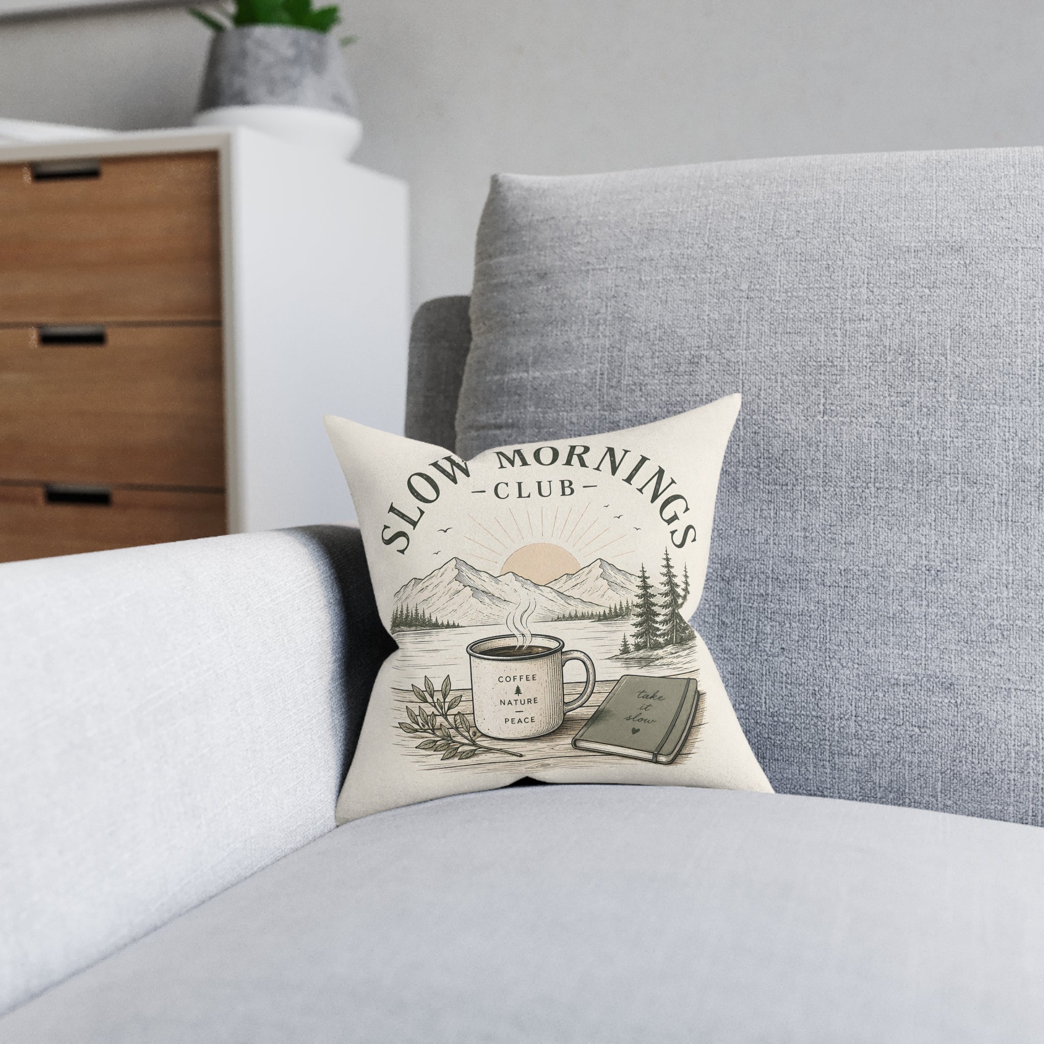 Square Cushion - Slow Mornings Club