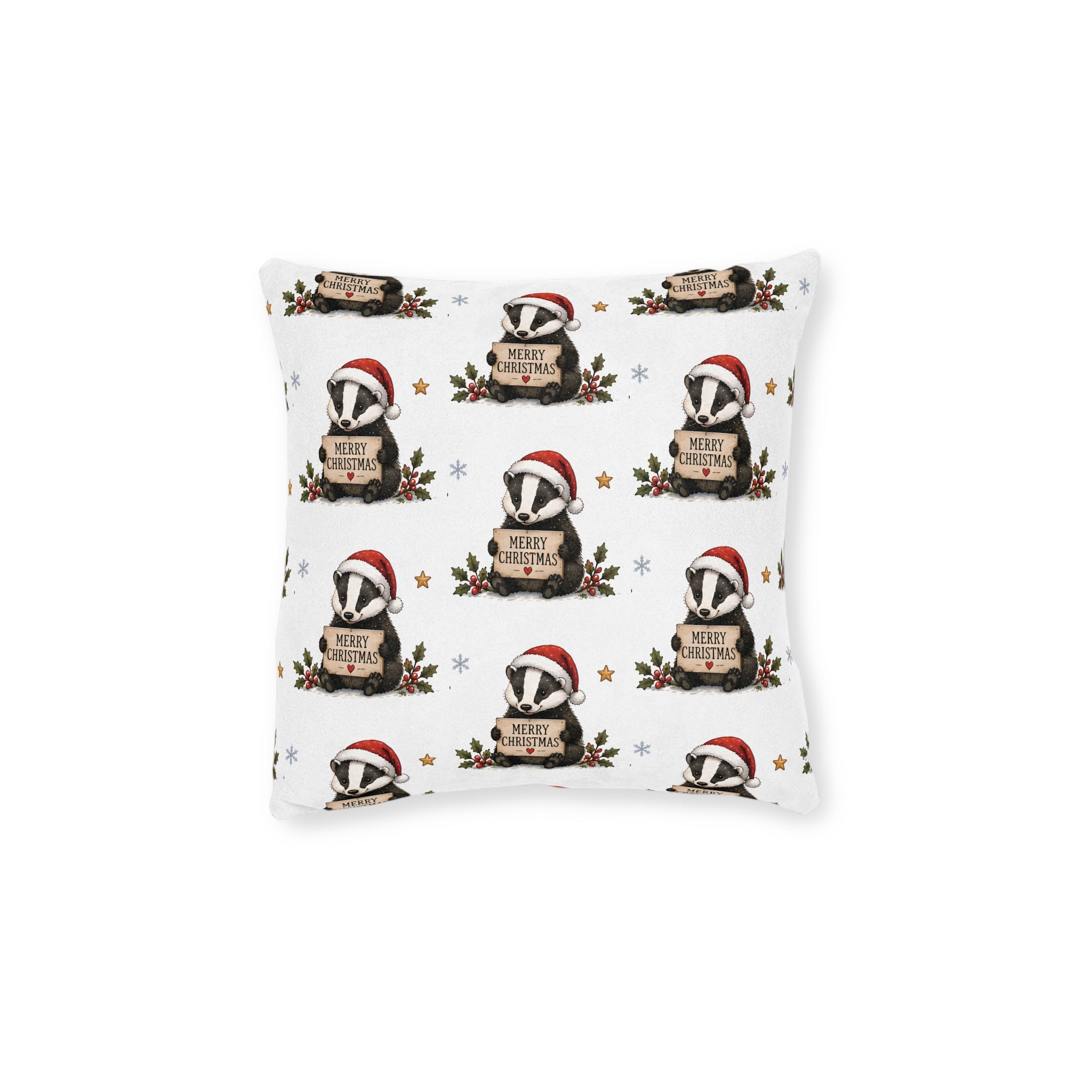 Square Cushion - Christmas Woodland Badger Pattern