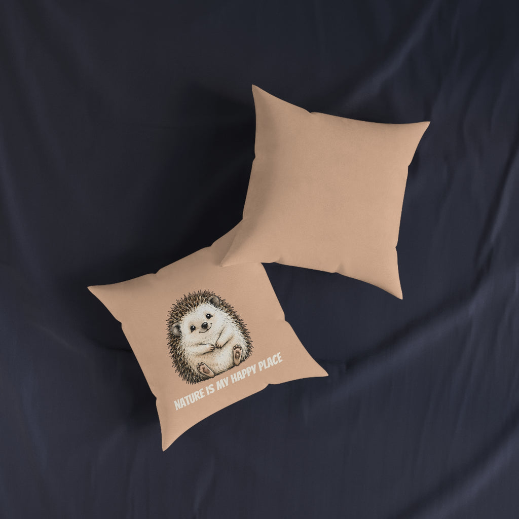 Square Cushion – Nature Is My Happy Place | Hedgehog Cushion
