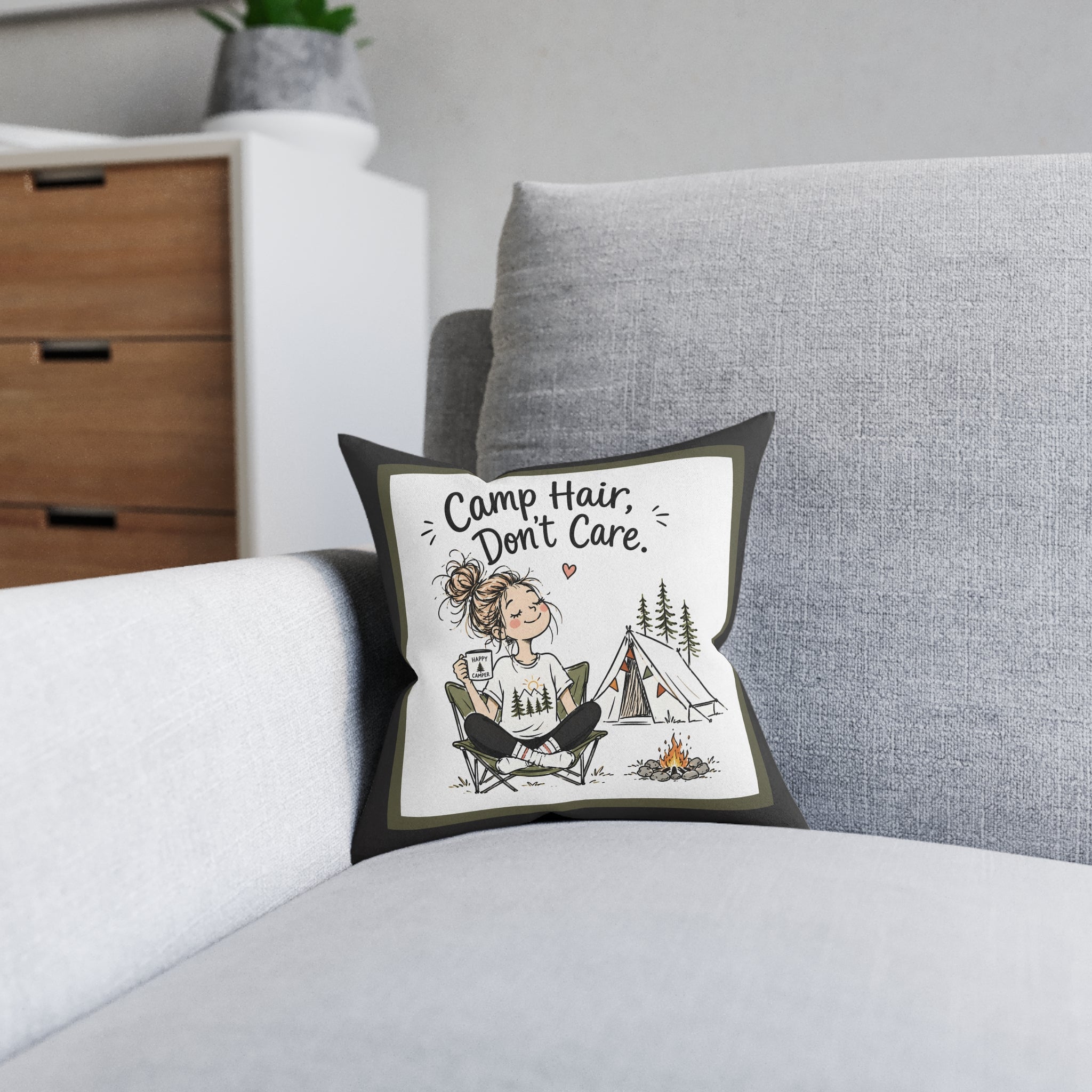 Square Cushion – Camp Hair, Don't Care | Camping Cushion