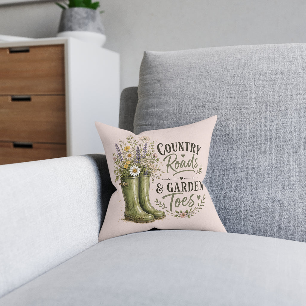Square Cushion - Country Roads and Garden Toes | Rustic Farmhouse Home Decor