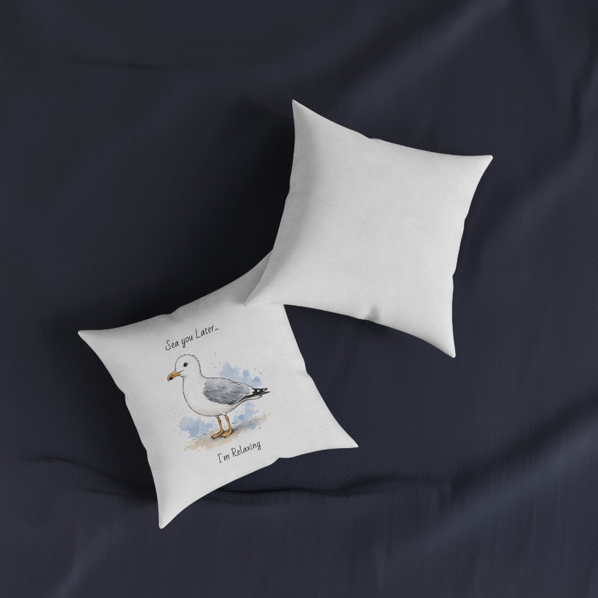 Square Cushion – Sea You Later... I'm Relaxing | Seagull Coastal Cushion