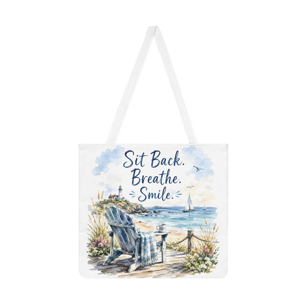Large Beach Tote Bag – Sit Back. Breathe. Smile.