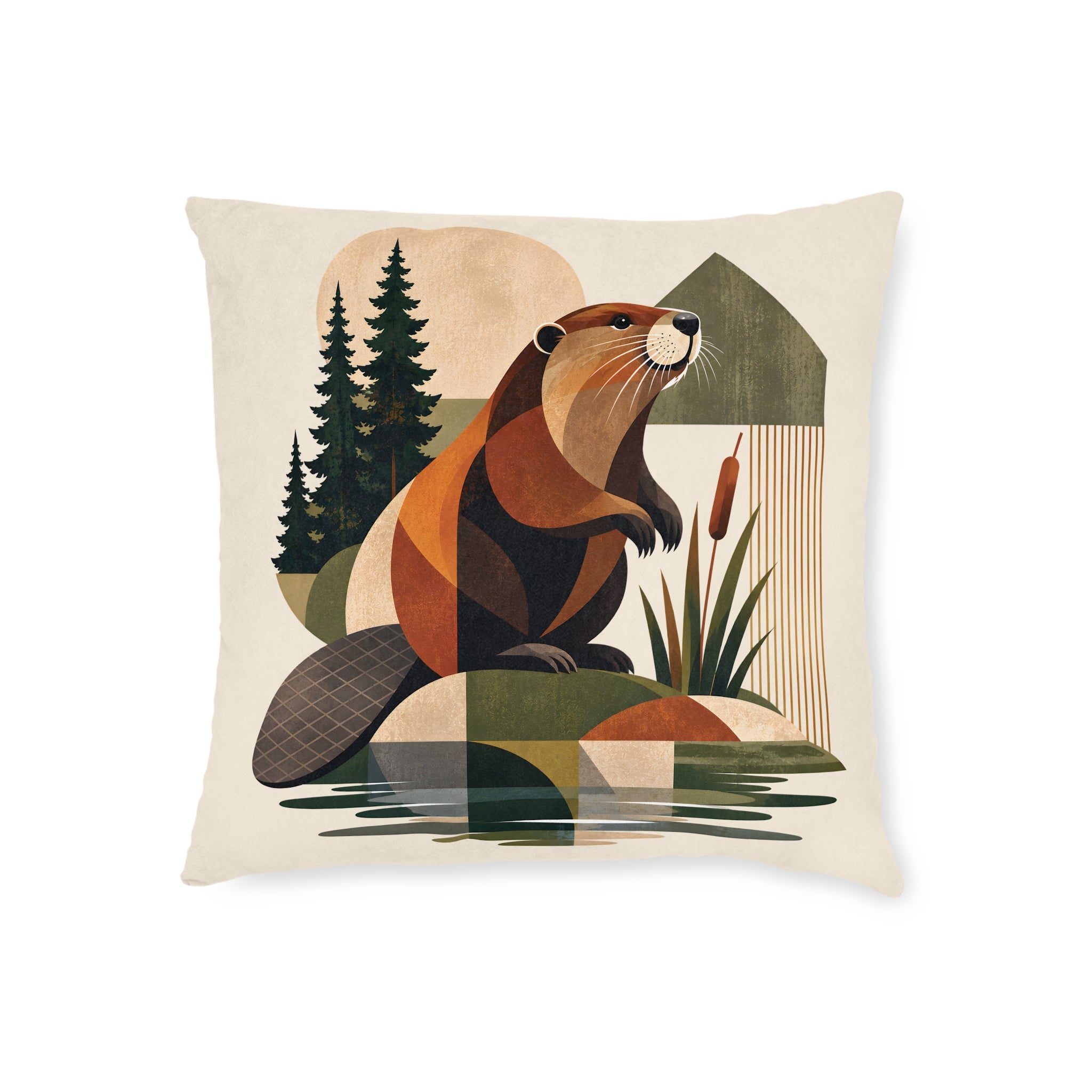 Square Cushion – Beaver Geometric | Wildlife & Nature Cushion