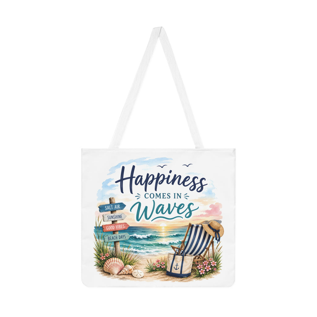 Large Beach Tote Bag – Happiness Comes in Waves