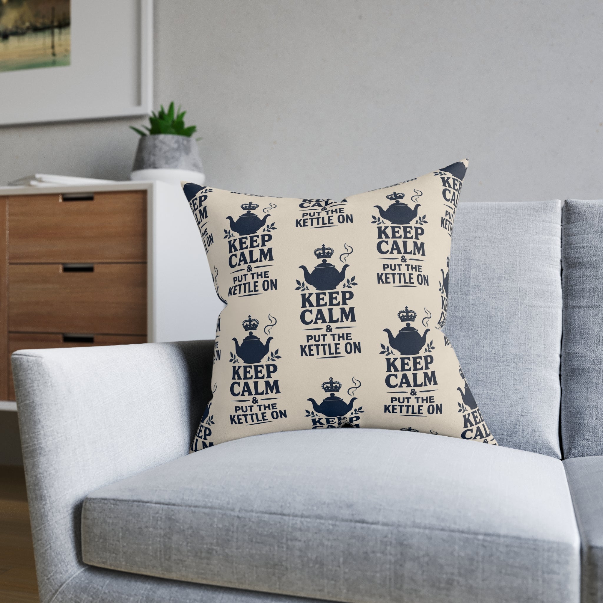 Square Cushion – Keep Calm & Put the Kettle On | Tea Lover Cushion