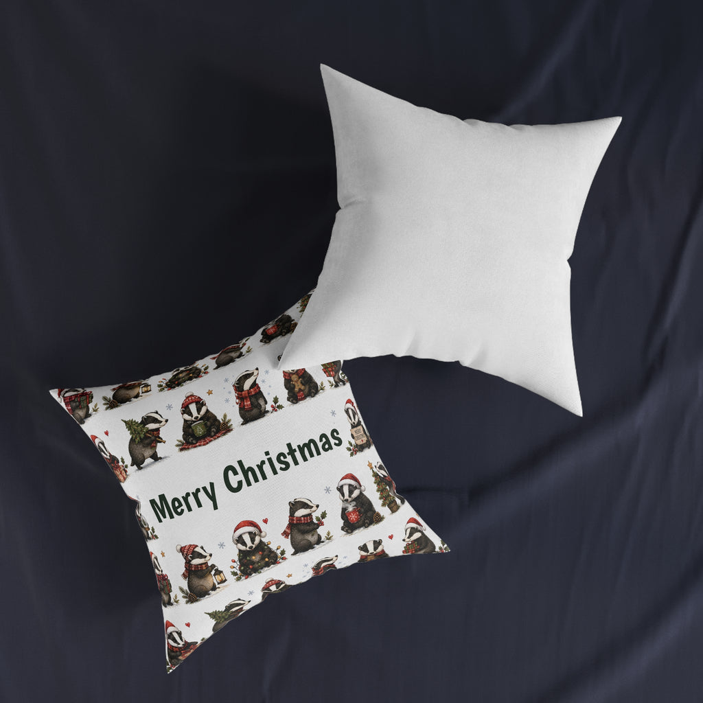 Square Cushion – Christmas Woodland Badger | Festive Wildlife Cushion
