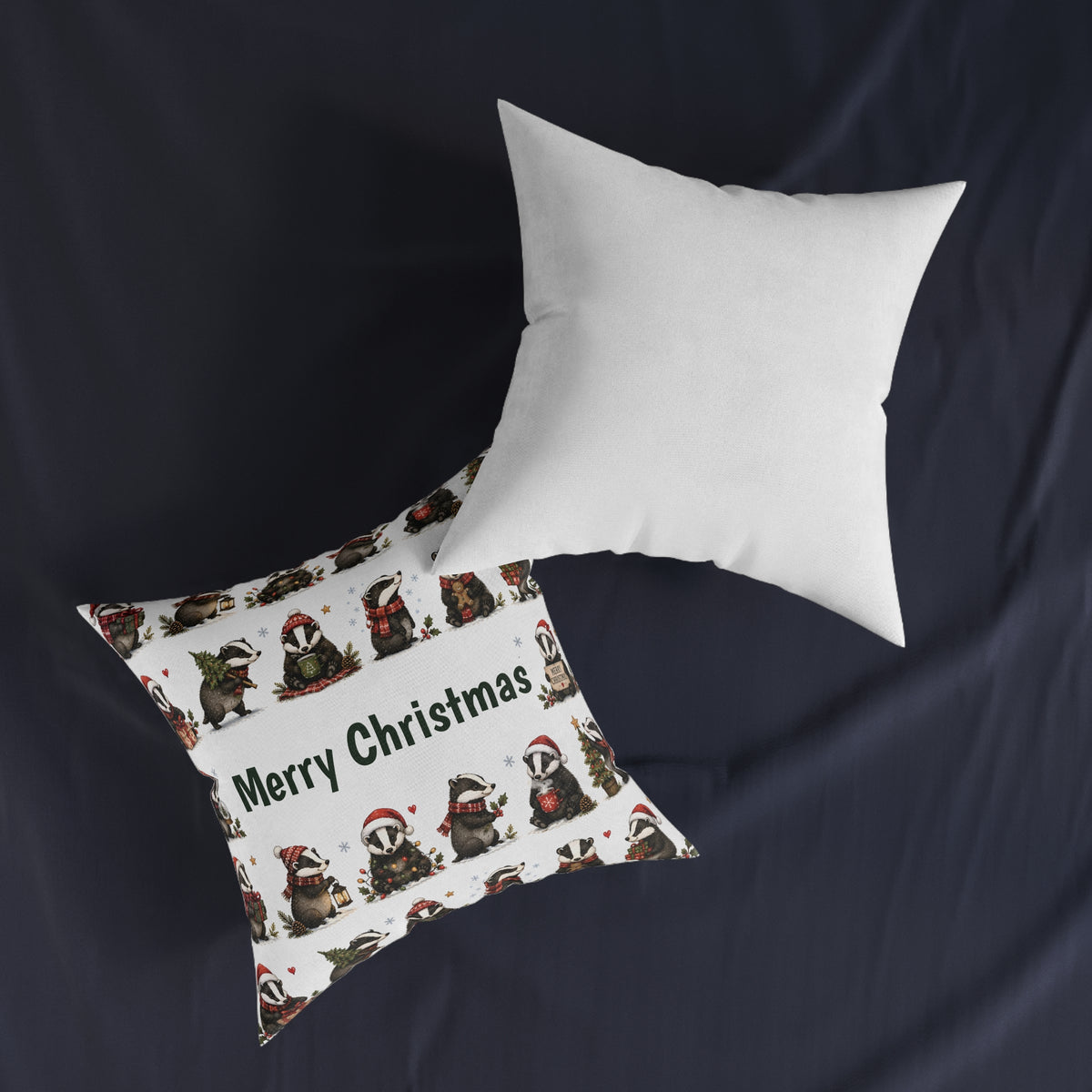 Square Cushion – Christmas Woodland Badger | Festive Wildlife Cushion