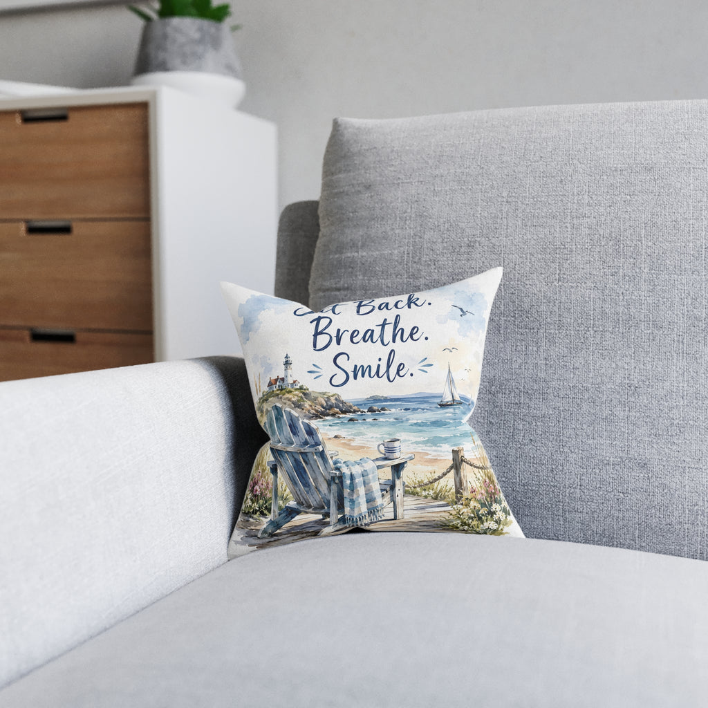 Square Cushion - Sit Back. Breathe. Smile.