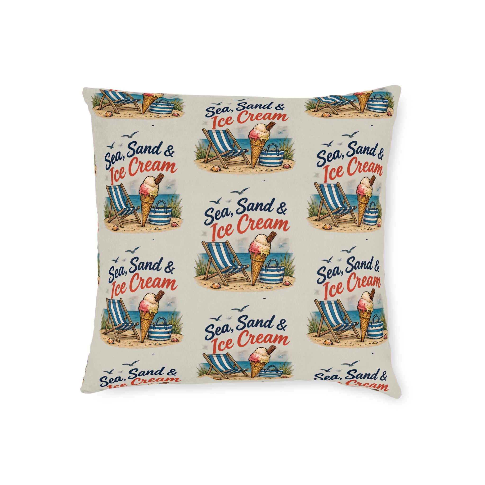 Square Cushion – Sea, Sand & Ice Cream | Coastal Summer Cushion