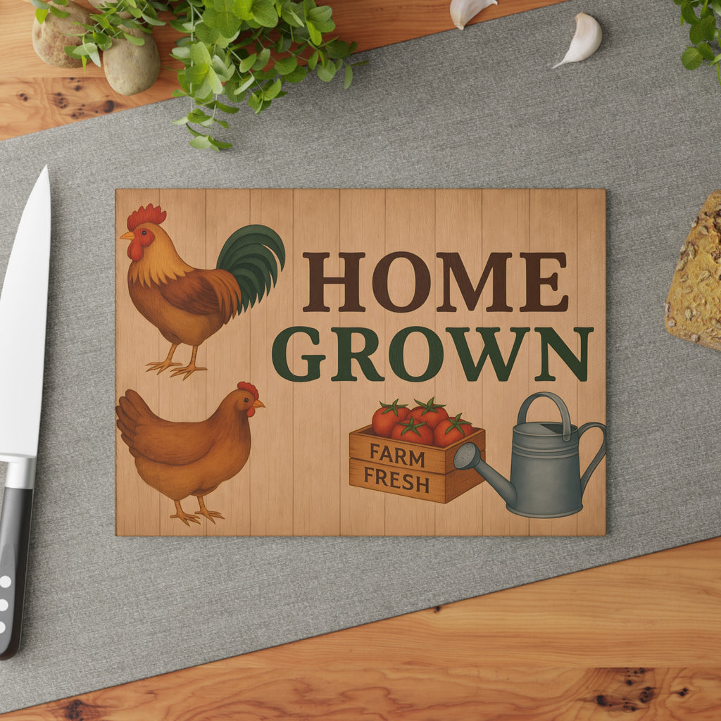 Glass Cutting Board - Home Grown Farm Fresh Design