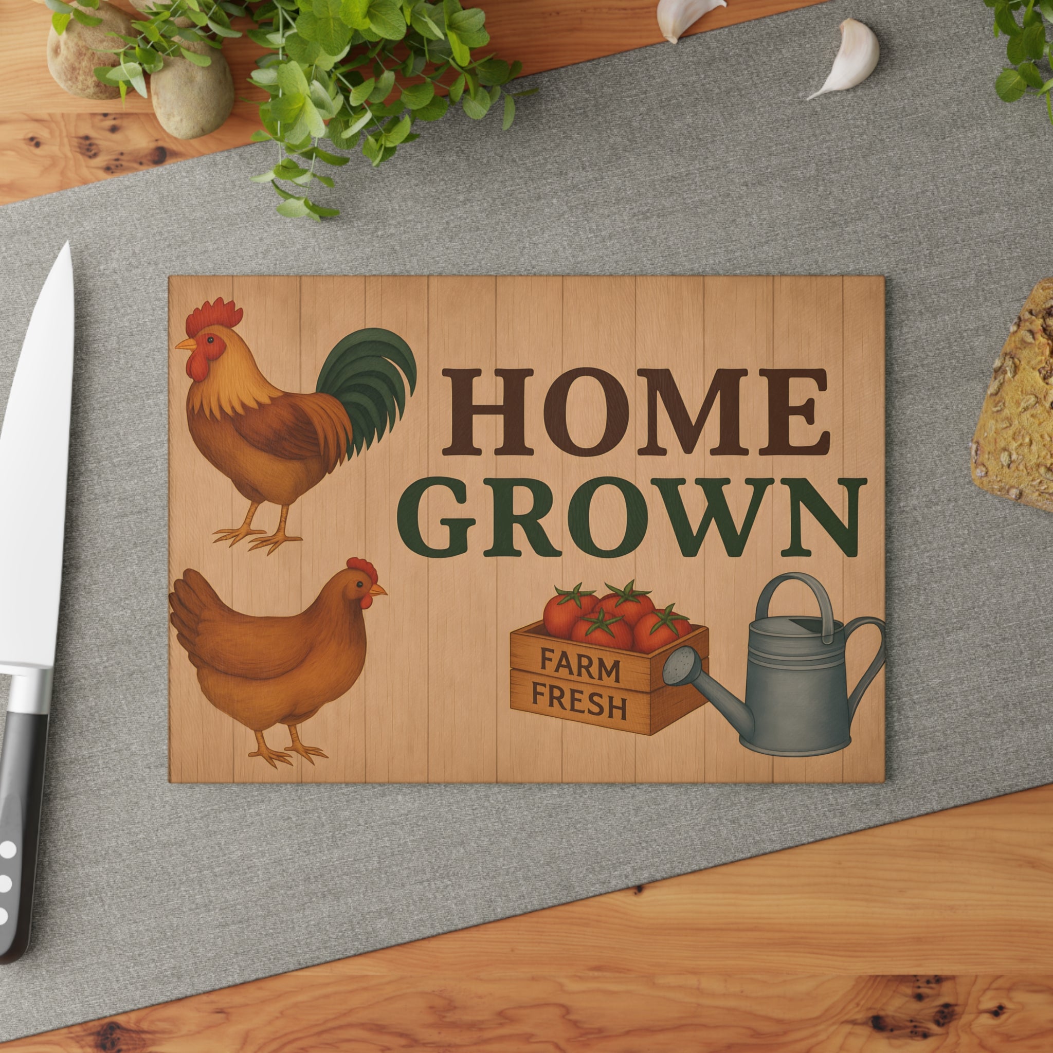 Glass Cutting Board - Home Grown Farm Fresh Design