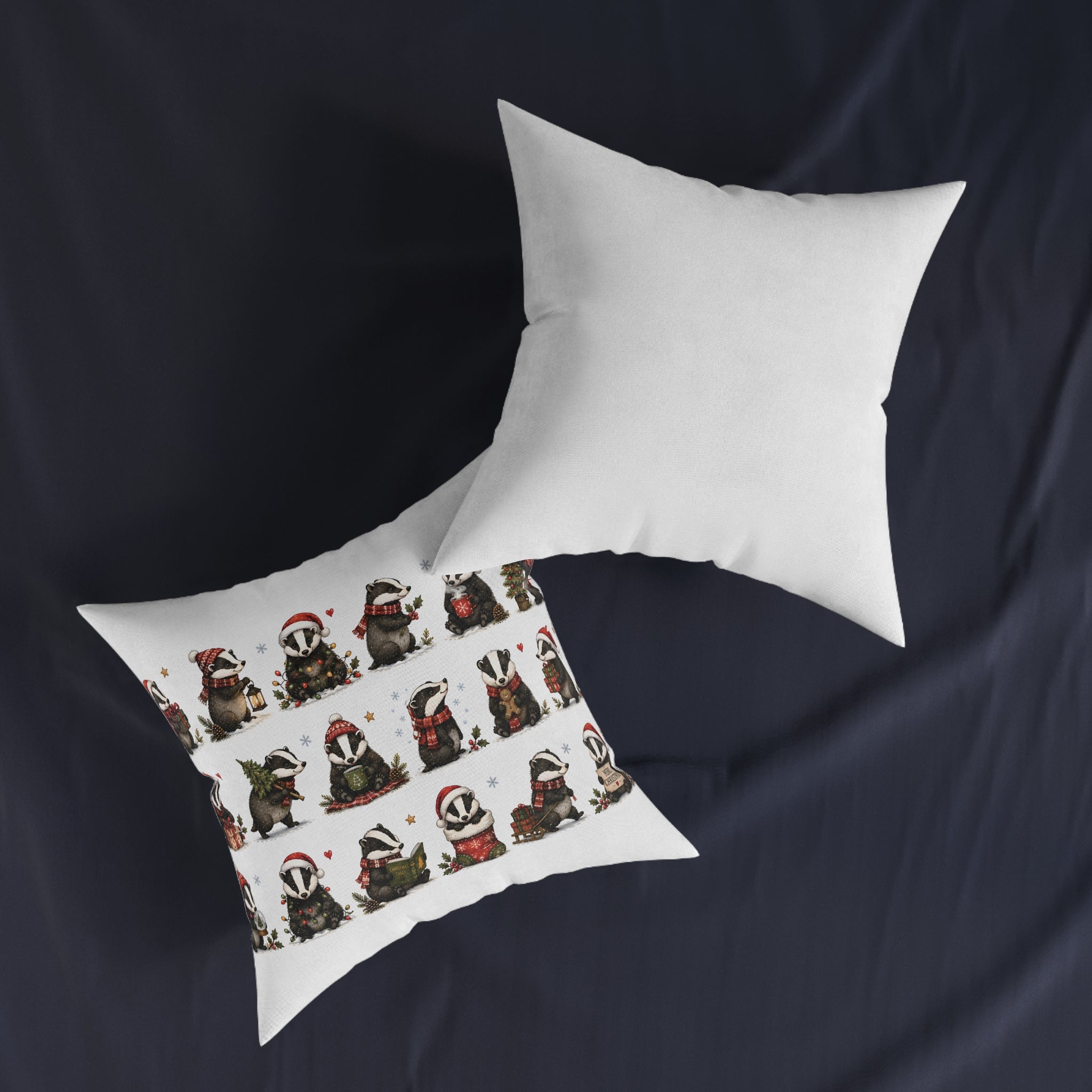 Square Cushion - Christmas Woodland Badger