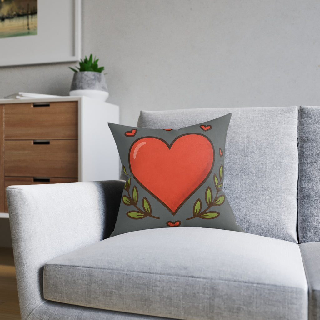 Square Cushion - Hearts & Leaves Design