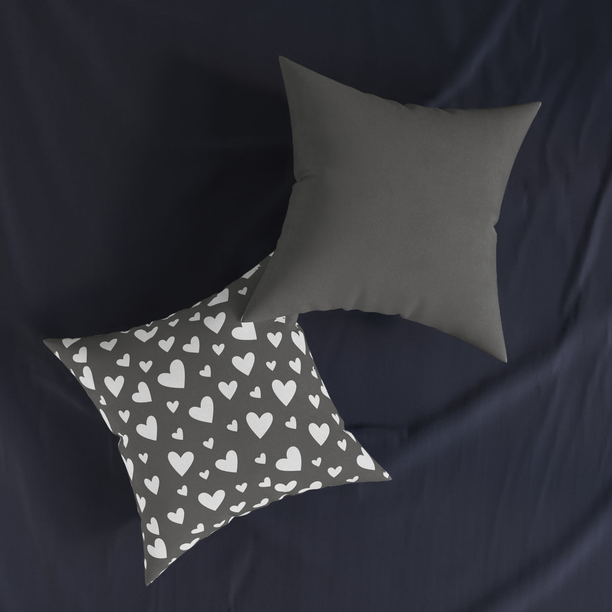 Square Cushion - Hearts - Grey