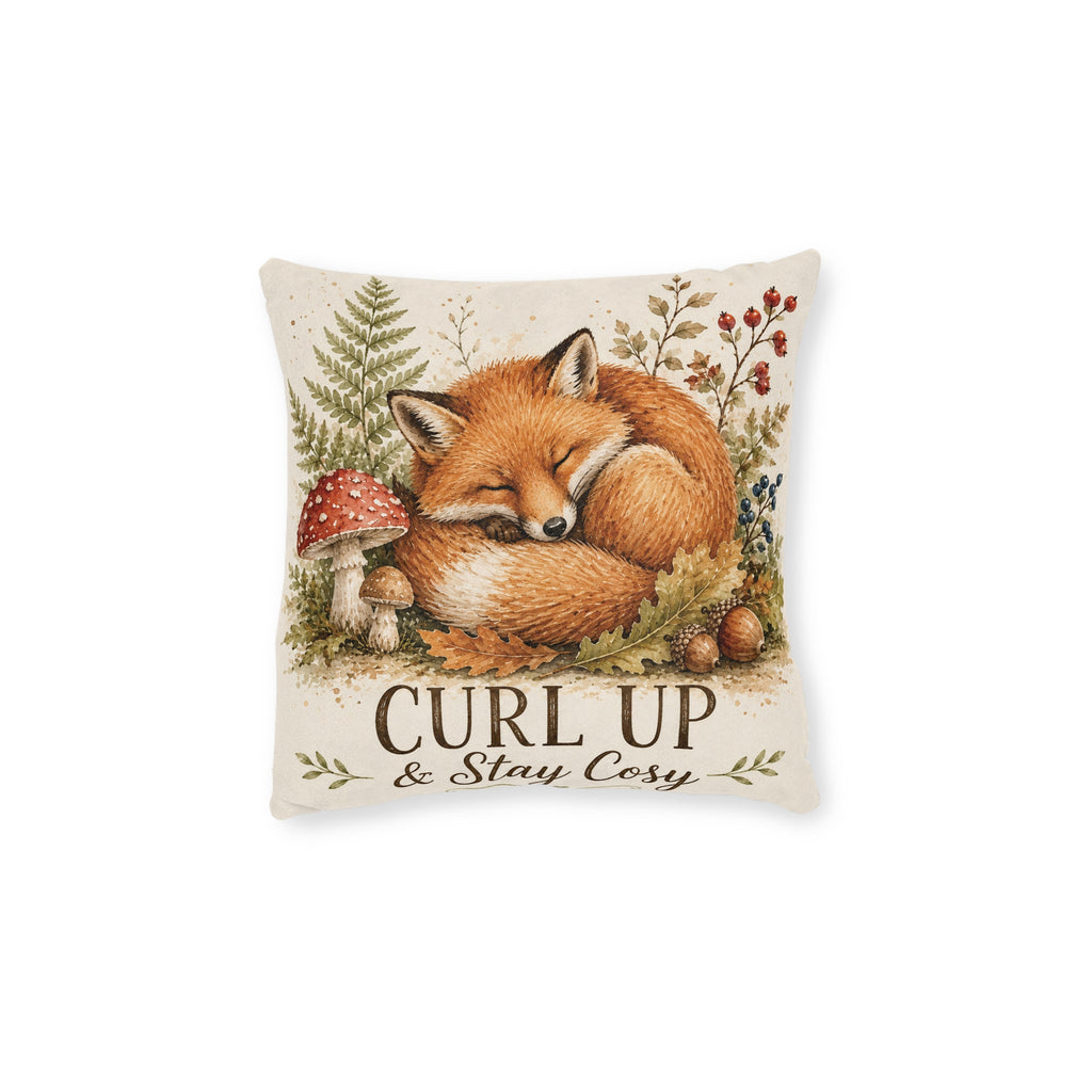 Square Cushion – Curl Up & Stay Cosy Fox | Woodland Animal Cushion