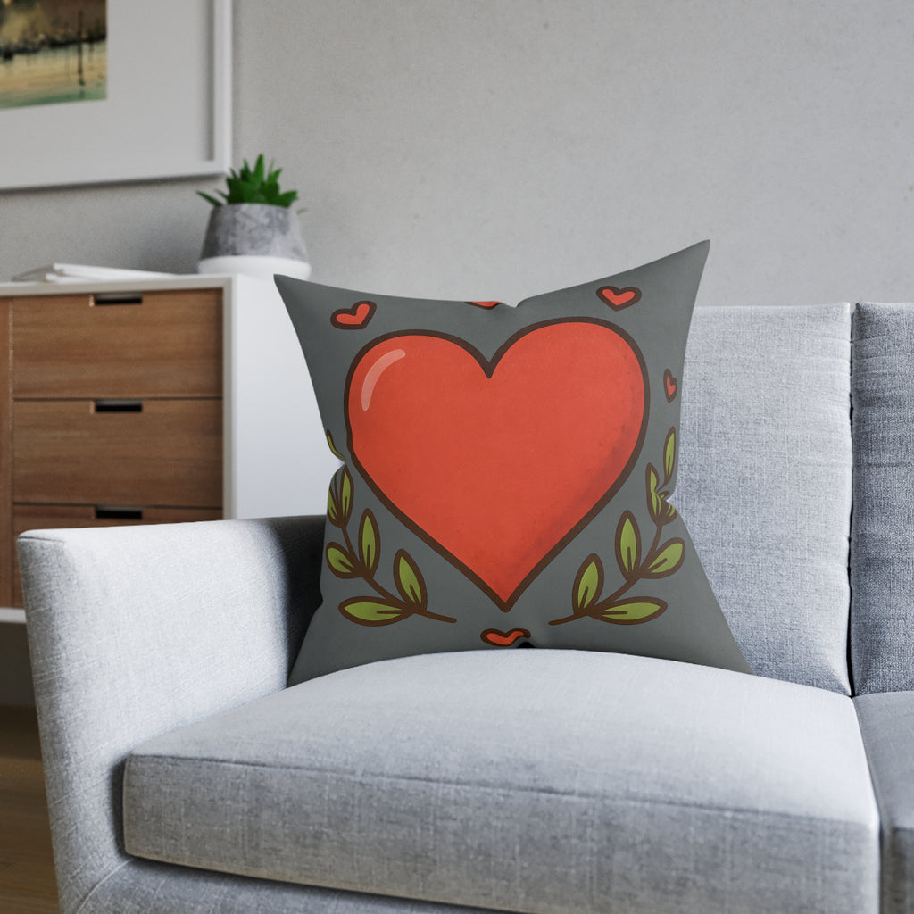 Square Cushion - Hearts & Leaves Design