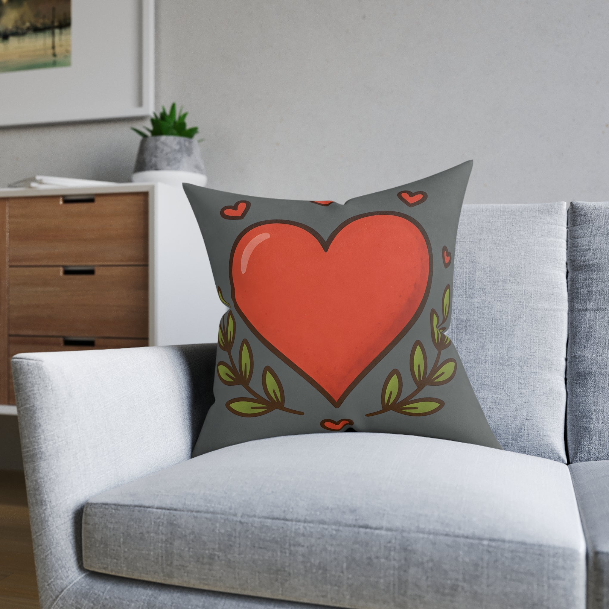 Square Cushion - Hearts & Leaves Design