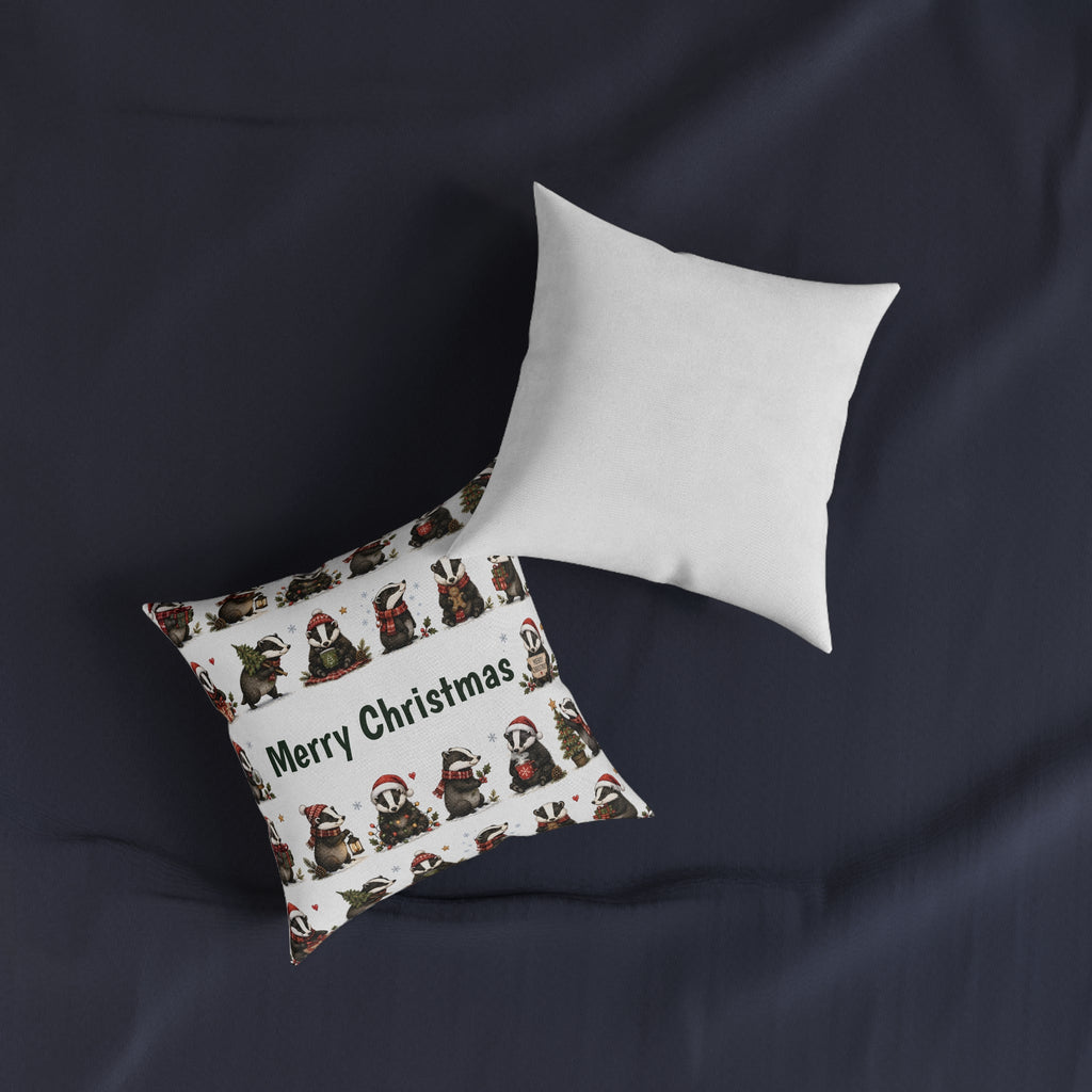Square Cushion – Christmas Woodland Badger | Festive Wildlife Cushion