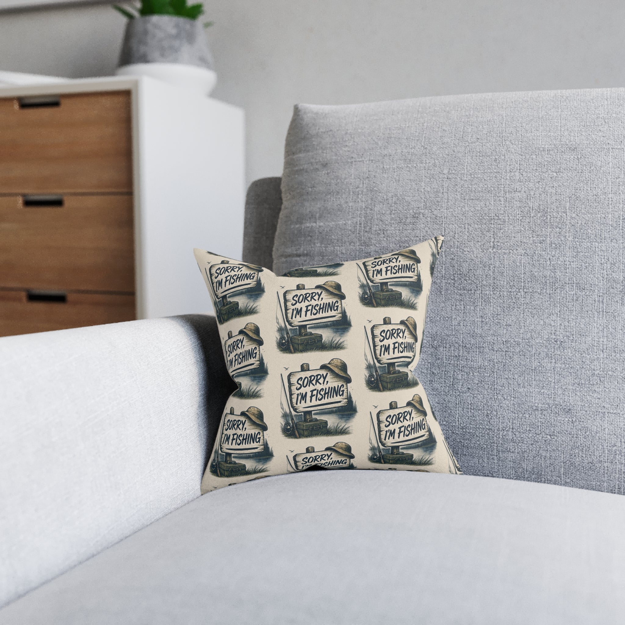 Square Cushion – Sorry, I'm Fishing | Funny Fishing Cushion