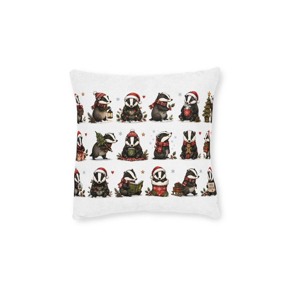 Square Cushion - Christmas Woodland Badger