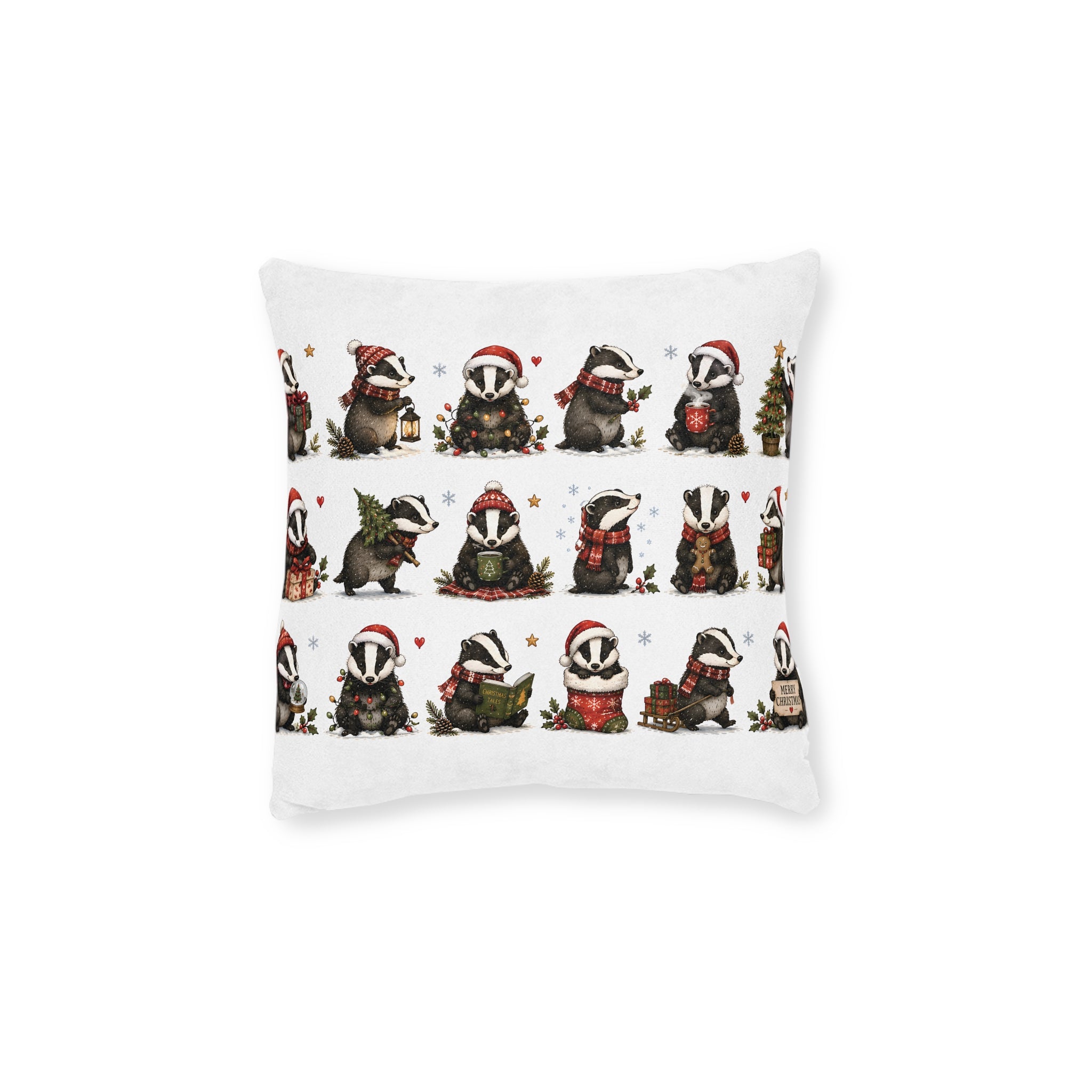 Square Cushion - Christmas Woodland Badger