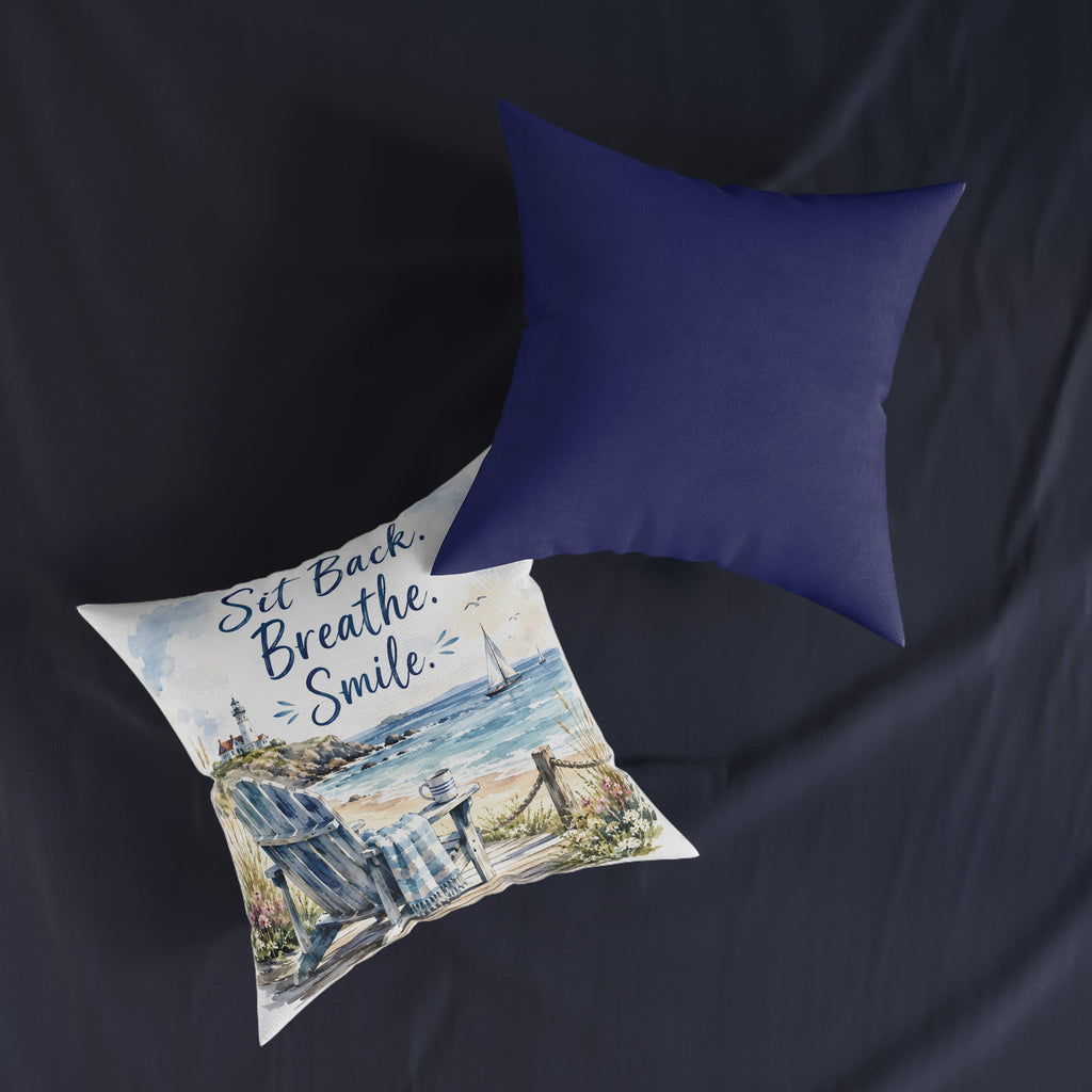 Square Cushion - Sit Back. Breathe. Smile.